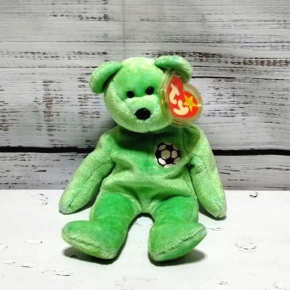 Ty Beanie Baby Kicks Soccer Bear‎ Green Tag Errors Beanie Baby Rare Fuzzy